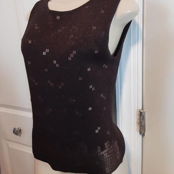 Vintage Joseph A brown Metallic shimmer beaded sleeveless silk top - Picture 2 of 12
